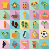 Brazilië iconen set, vlakke stijl vector