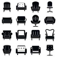 fauteuil meubilair iconen set, eenvoudige stijl vector