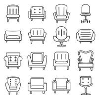 zachte fauteuil iconen set, Kaderstijl vector