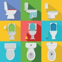 toiletpot iconen set, vlakke stijl vector