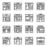 lokale winkel iconen set, Kaderstijl vector