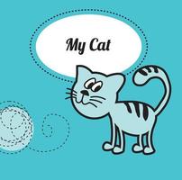 grappig kattenspel met kluwendraad. kleine home dier concept poster. schattig huisdier kinderachtige vectorillustratie vector