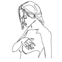 één lijntekening, ononderbroken lijn moderne illustratie van vrouwensilhouet, naakte vrouw vector