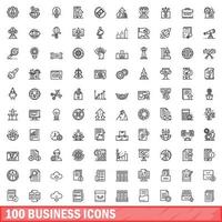 100 zakelijke iconen set, Kaderstijl vector