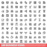 100 zakelijke iconen set, Kaderstijl vector