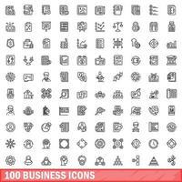 100 zakelijke iconen set, Kaderstijl vector