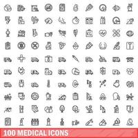 100 medische iconen set, Kaderstijl vector