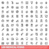 100 medische iconen set, Kaderstijl vector