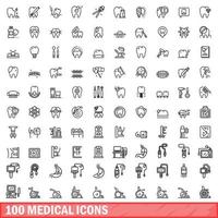 100 medische iconen set, Kaderstijl vector