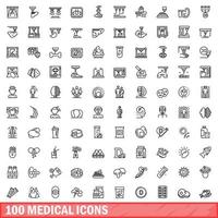 100 medische iconen set, Kaderstijl vector