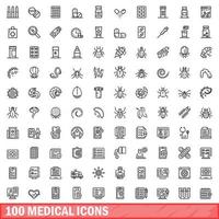 100 medische iconen set, Kaderstijl vector