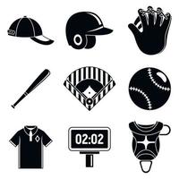 honkbal apparatuur iconen set, eenvoudige stijl vector