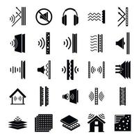 geluidsisolatie iconen set, eenvoudige stijl vector