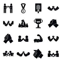 arm worstelen iconen set, eenvoudige stijl vector