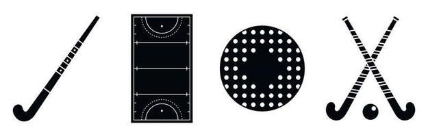 grasveld hockey iconen set, eenvoudige stijl vector