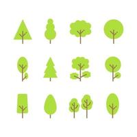 bomen collectie. iconen van groene planten, bos. eenvoudige platte stijl. boom instellen. vectorillustratie geïsoleerd op een witte achtergrond. eps 10. vector