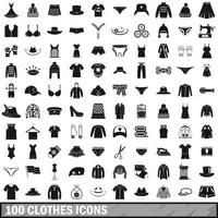 100 kleding iconen set, eenvoudige stijl vector