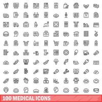 100 medische iconen set, Kaderstijl vector