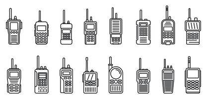 beveiliging walkie talkie iconen set, Kaderstijl vector