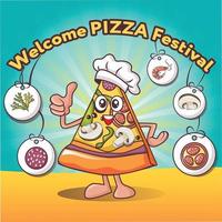 komische plak pizza festival concept achtergrond, cartoon stijl vector