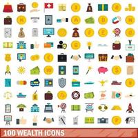 100 rijkdom iconen set, vlakke stijl vector