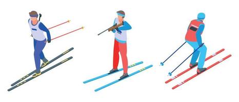 biatlon iconen set, isometrische stijl vector