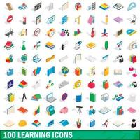 100 leren iconen set, isometrische 3D-stijl vector