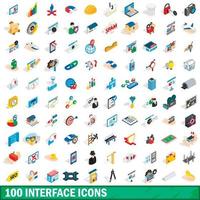 100 interface iconen set, isometrische 3D-stijl vector