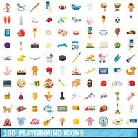 100 speeltuin iconen set, cartoon stijl vector