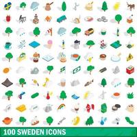 100 Zweden iconen set, isometrische 3D-stijl vector