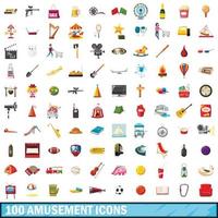 100 amusement iconen set, cartoon stijl vector