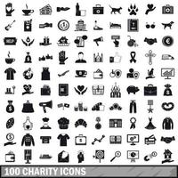 100 liefdadigheid iconen set, eenvoudige stijl vector