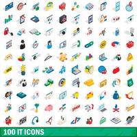 100 it iconen set, isometrische 3D-stijl vector