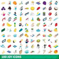 100 vreugde iconen set, isometrische 3D-stijl vector