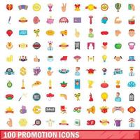 100 promotie iconen set, cartoon stijl vector