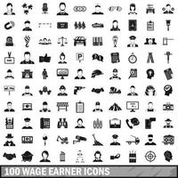 100 loontrekkende iconen set, eenvoudige stijl vector