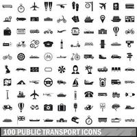 100 openbaar vervoer iconen set, eenvoudige stijl vector
