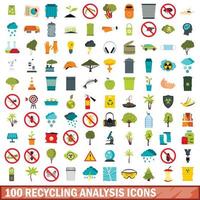 100 recycling analyse iconen set, vlakke stijl vector