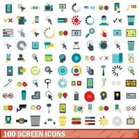 100 scherm iconen set, vlakke stijl vector