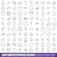 100 smartphone iconen set, Kaderstijl vector