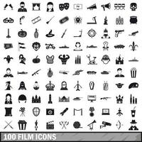 100 film iconen set, eenvoudige stijl vector