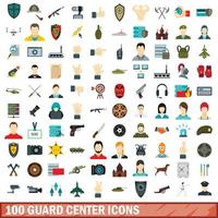 100 bewaker centrum iconen set, vlakke stijl vector