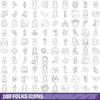 100 mensen iconen set, Kaderstijl vector