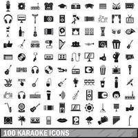 100 karaoke iconen set, eenvoudige stijl vector