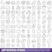 100 bureau iconen set, Kaderstijl vector