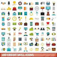 100 krediet vaardigheid iconen set, vlakke stijl vector