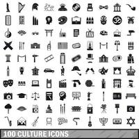 100 cultuur iconen set, eenvoudige stijl vector