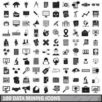 100 datamining iconen set, eenvoudige stijl vector
