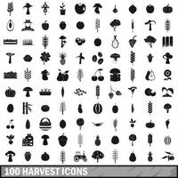 100 oogst iconen set, eenvoudige stijl vector