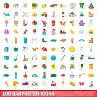 100 babysitter iconen set, cartoon stijl vector